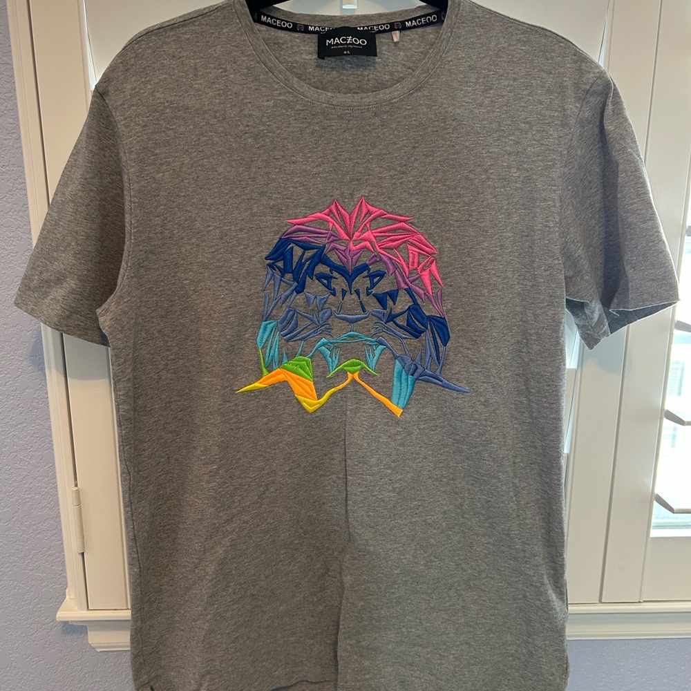 Luxury Gray T-Shirt with Colorful Embroidery